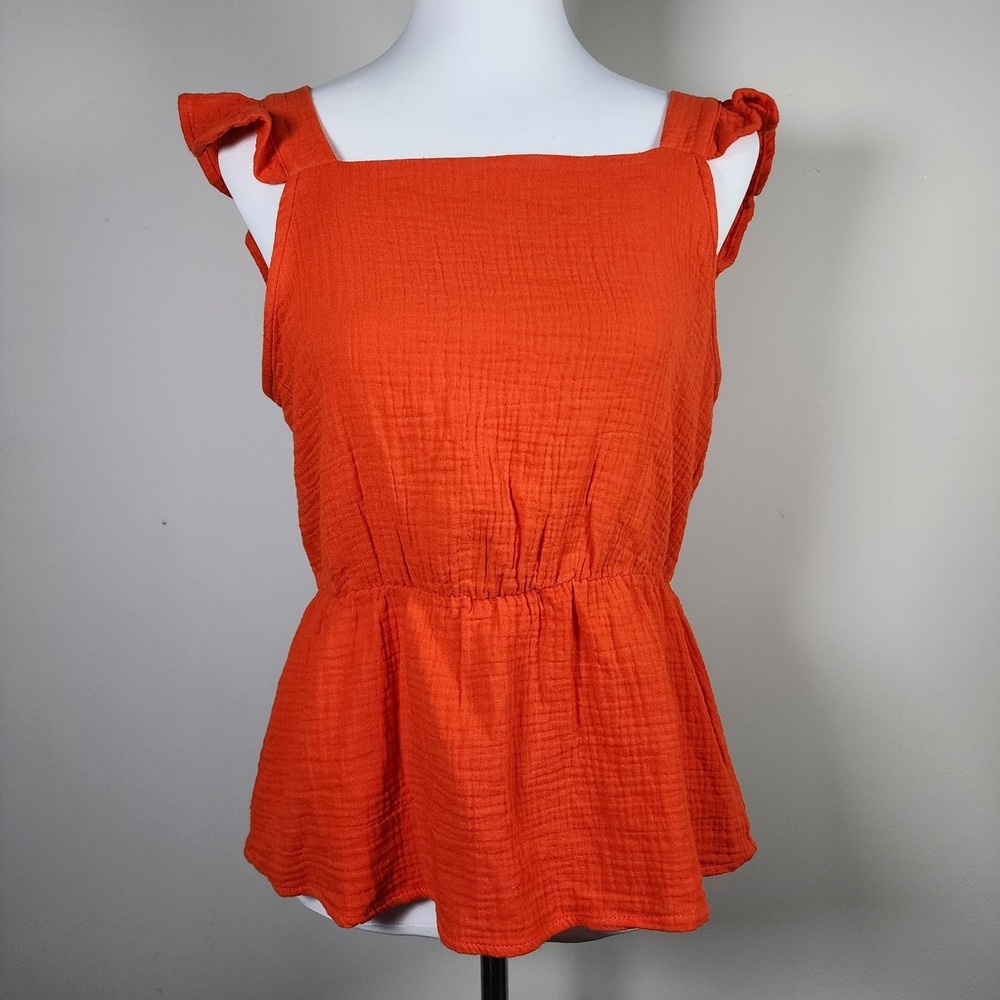 Vero Moda Tank‎ Top Womens Medium Ruffle Fire Orange Open Back Peplum Vacation